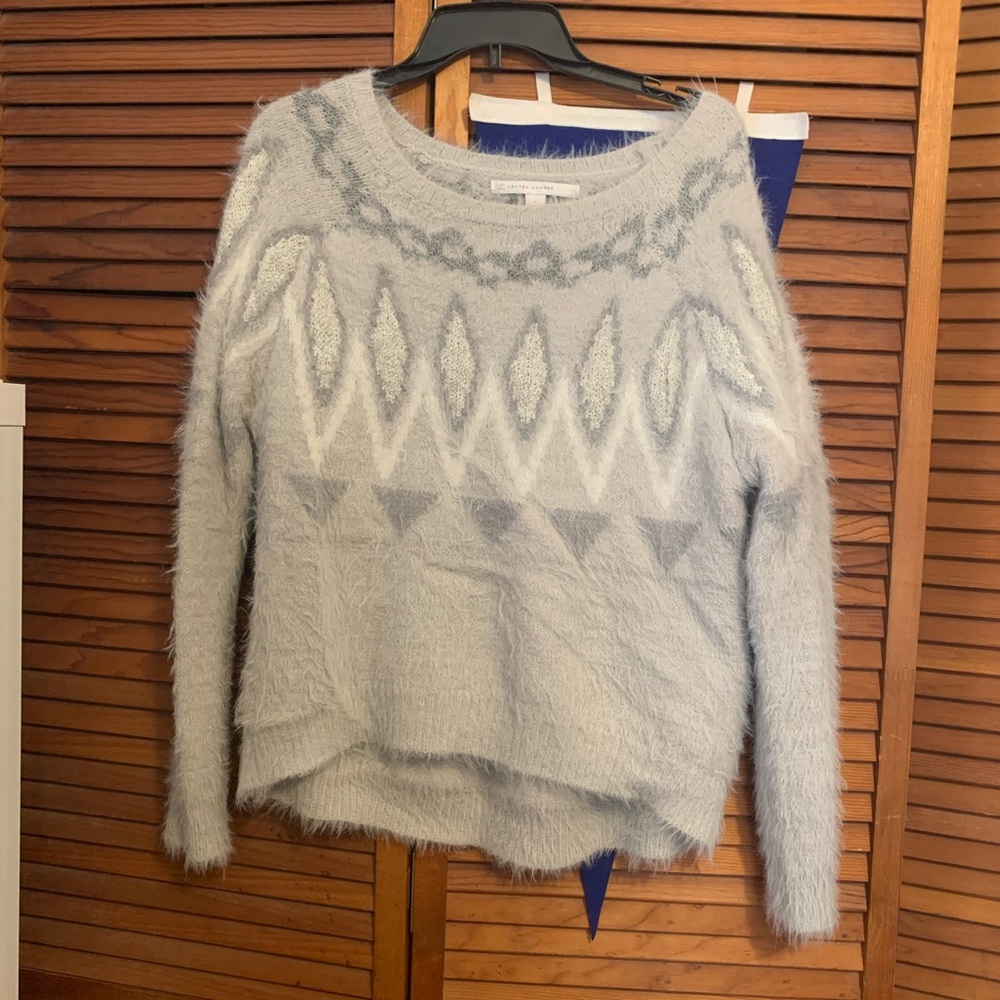 Lauren Conrad Gray White Fuzzy Sweater L